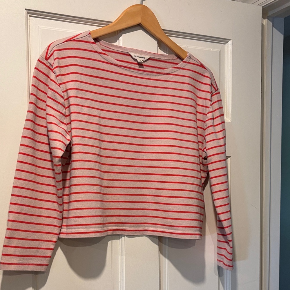 Lucky Brand Red and White Striped Long Sleeve Tee